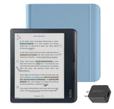 Kobo Libra Colour (Black) eReader with Dusk Blue Notebook SleepCover & AC Bundle