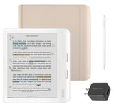 Kobo Libra Colour (White) eReader with Sand Beige Notebook SleepCover, White Stylus 2Gen & AC Bundle