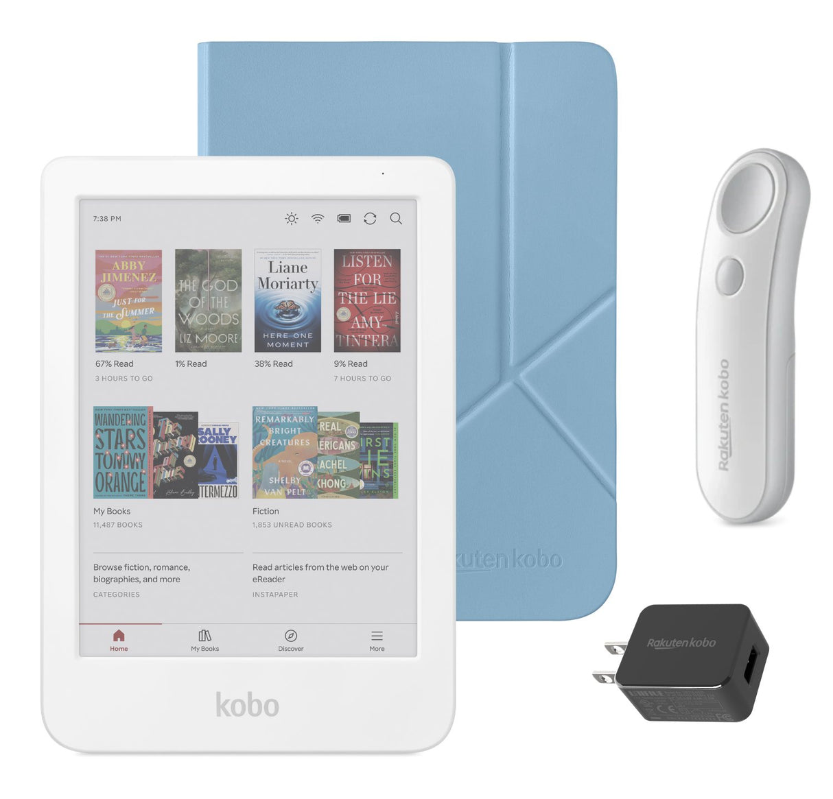 Kobo Clara Colour (White) eReader with SleepCover & White Remote Page Turner Bundle