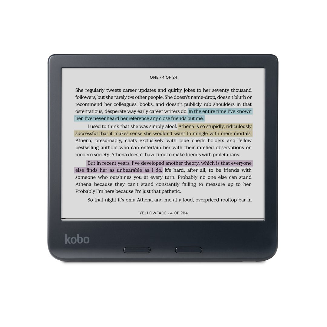 Kobo Libra Colour (Black) eReader with Dusk Blue Notebook SleepCover & AC Bundle