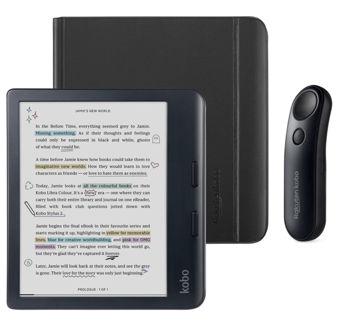 Kobo Libra Colour (Black) eReader with Notebook SleepCover & Black Remote Page Turner Bundle