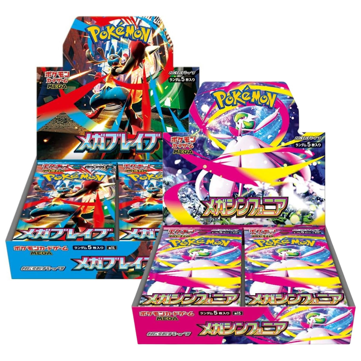 Pokemon TCG M1L MEGA Brave & M1S MEGA Symphonia Booster Box Set | One of Each (Japanese Version)