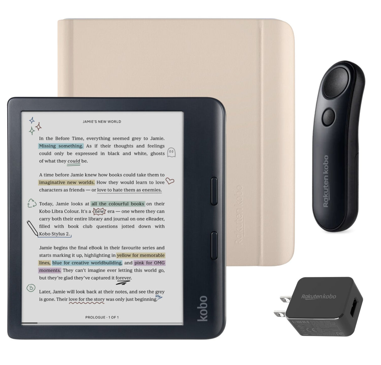 Kobo Libra Colour (Black) eReader with Notebook SleepCover & Black Remote Page Turner Bundle