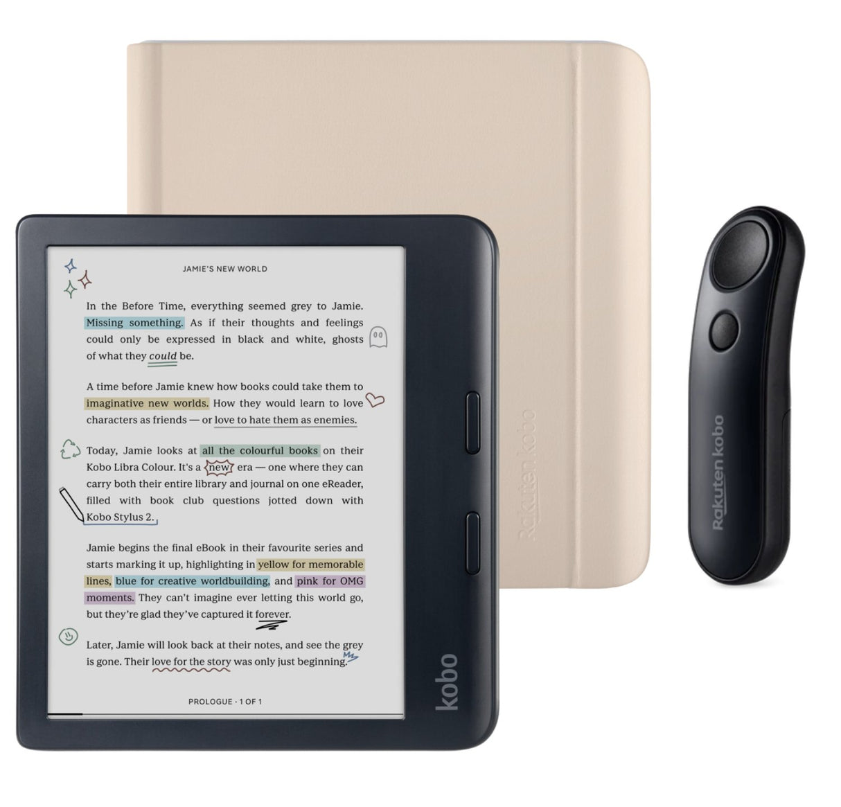Kobo Libra Colour (Black) eReader with Notebook SleepCover & Black Remote Page Turner Bundle