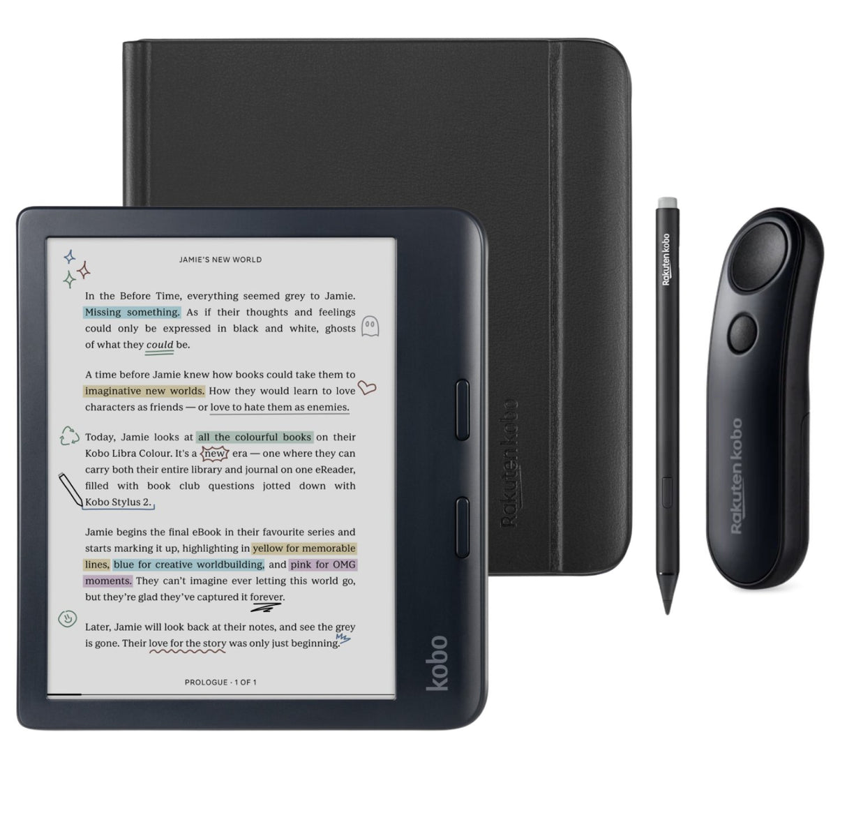 Kobo Libra Colour (Black) eReader with Notebook SleepCover & Black Remote Page Turner Bundle