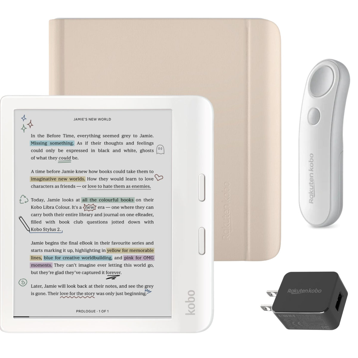 Kobo Libra Colour (White) eReader with Notebook SleepCover & White Rem ...