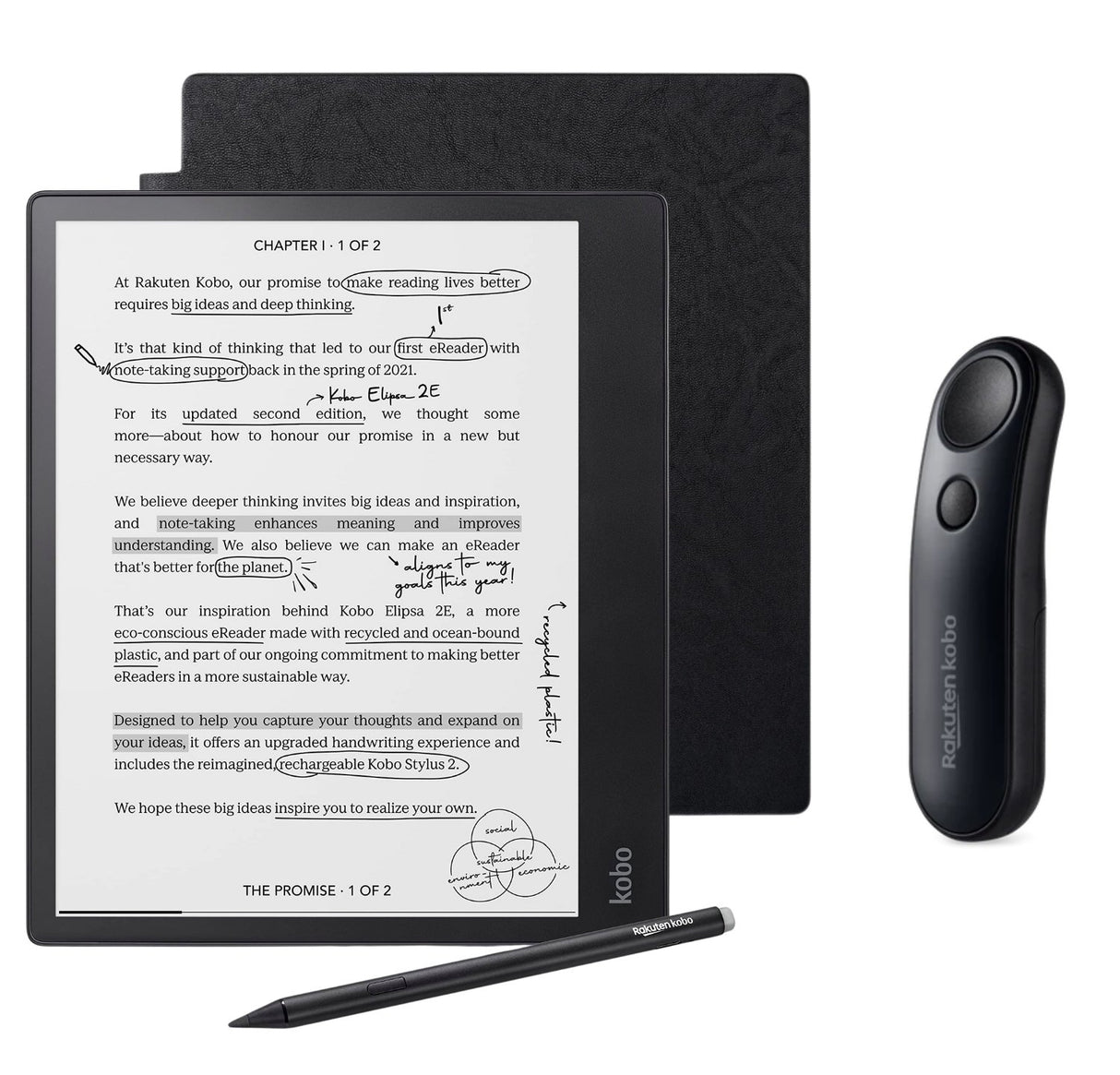Kobo Elipsa 2E eReader with SleepCover (Black) & Black Remote Bundle