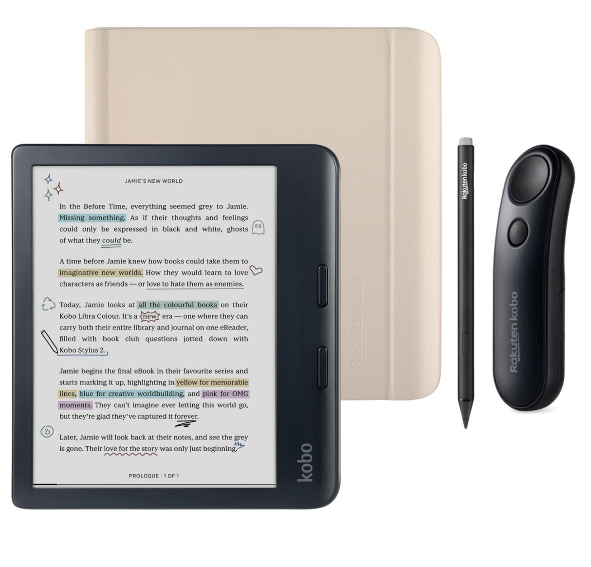 Kobo Libra Colour (Black) eReader with Notebook SleepCover & Black Remote Page Turner Bundle