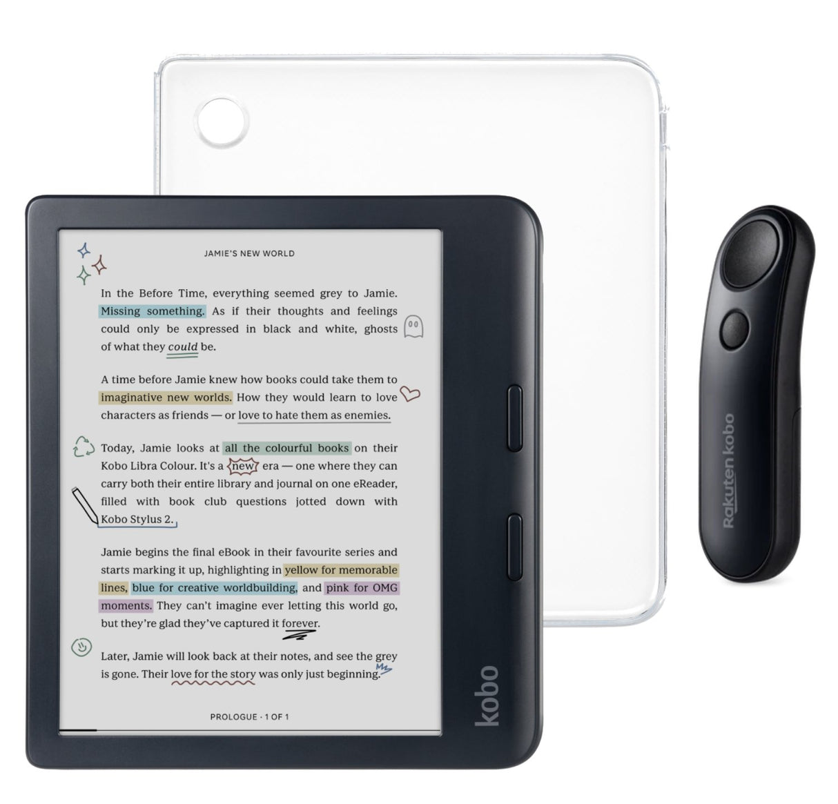 Kobo Libra Colour (Black) eReader with SleepCover & Black Remote Page Turner Bundle