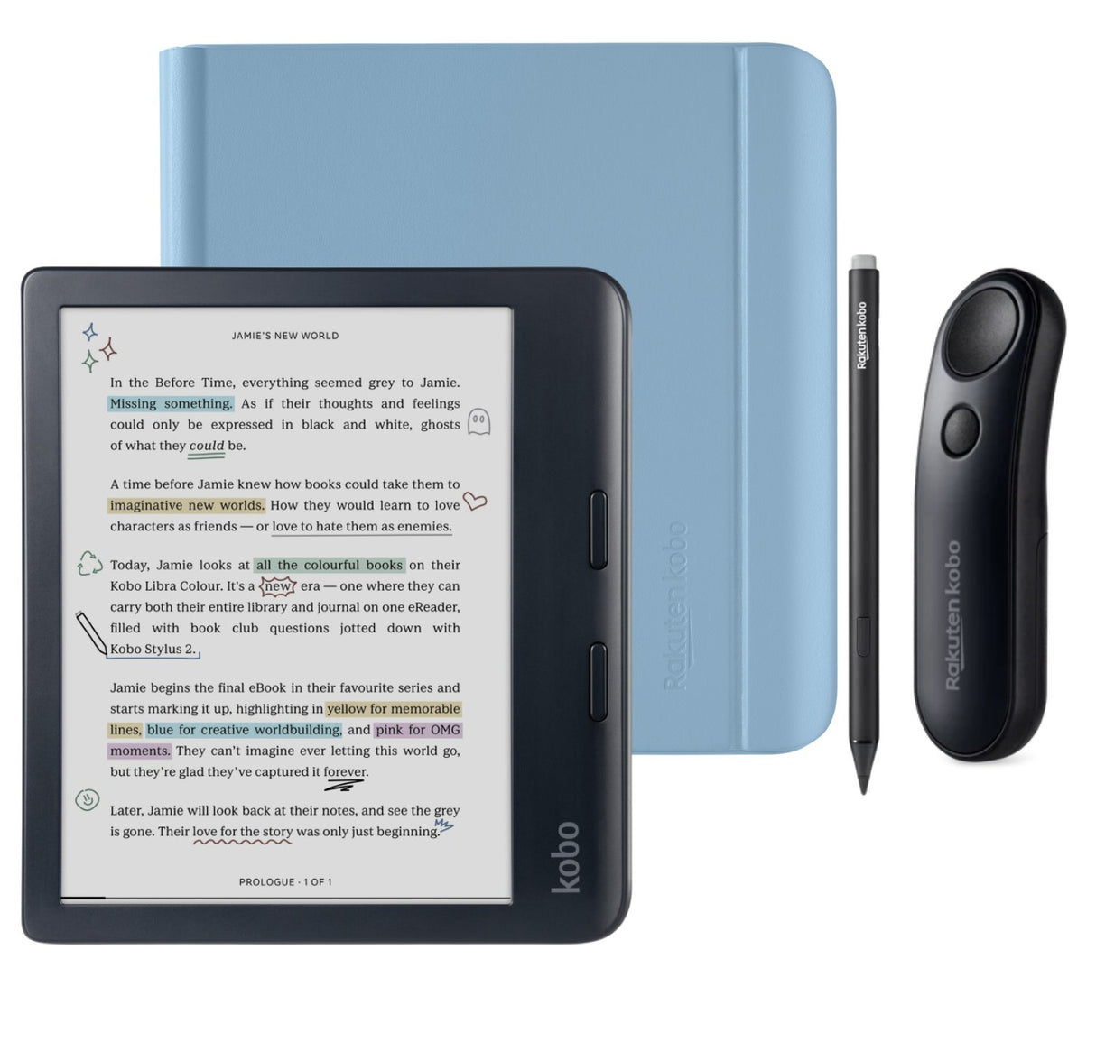 Kobo Libra Colour (Black) eReader with Notebook SleepCover & Black Remote Page Turner Bundle