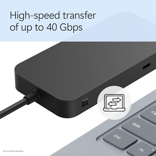 Microsoft Surface USB4 Dock – Gigabit Ethernet, USB C to 2xUSB-C/1xUSB-A/HDMI (65W Power Delivery) - Black