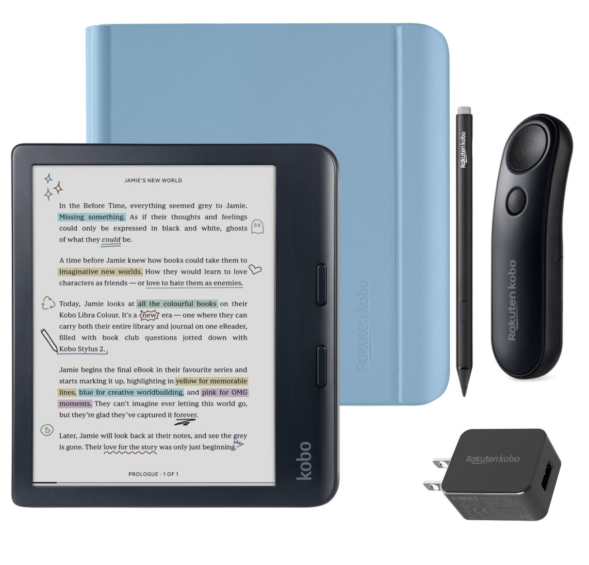 Kobo Libra Colour (Black) eReader with Notebook SleepCover & Black Remote Page Turner Bundle