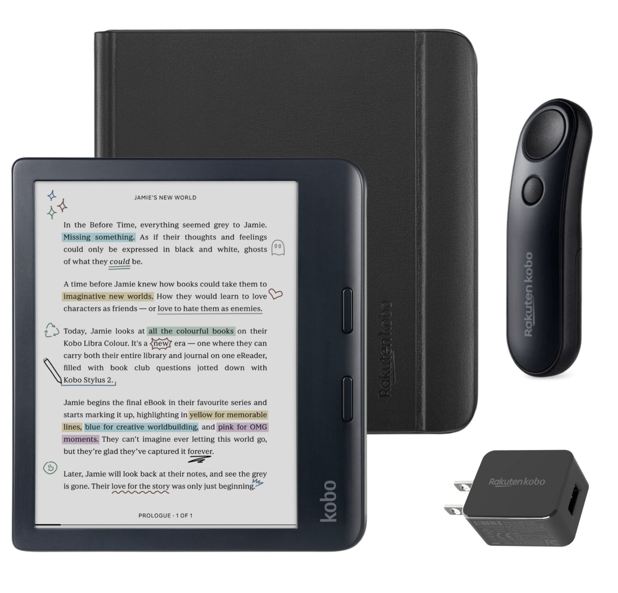Kobo Libra Colour (Black) eReader with Notebook SleepCover & Black Remote Page Turner Bundle