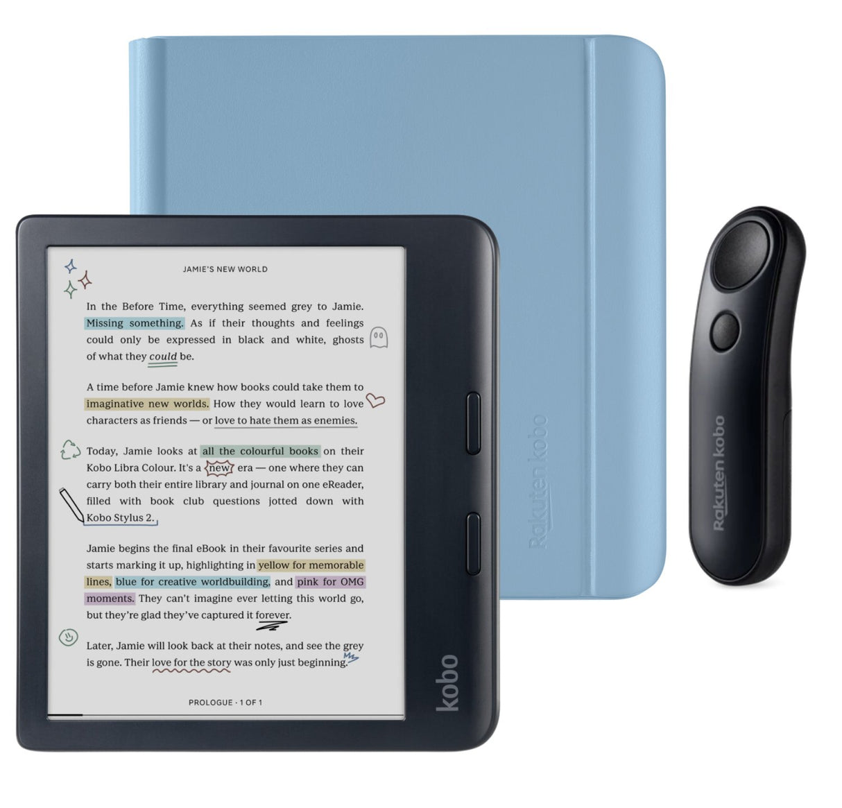 Kobo Libra Colour (Black) eReader with Notebook SleepCover & Black Remote Page Turner Bundle