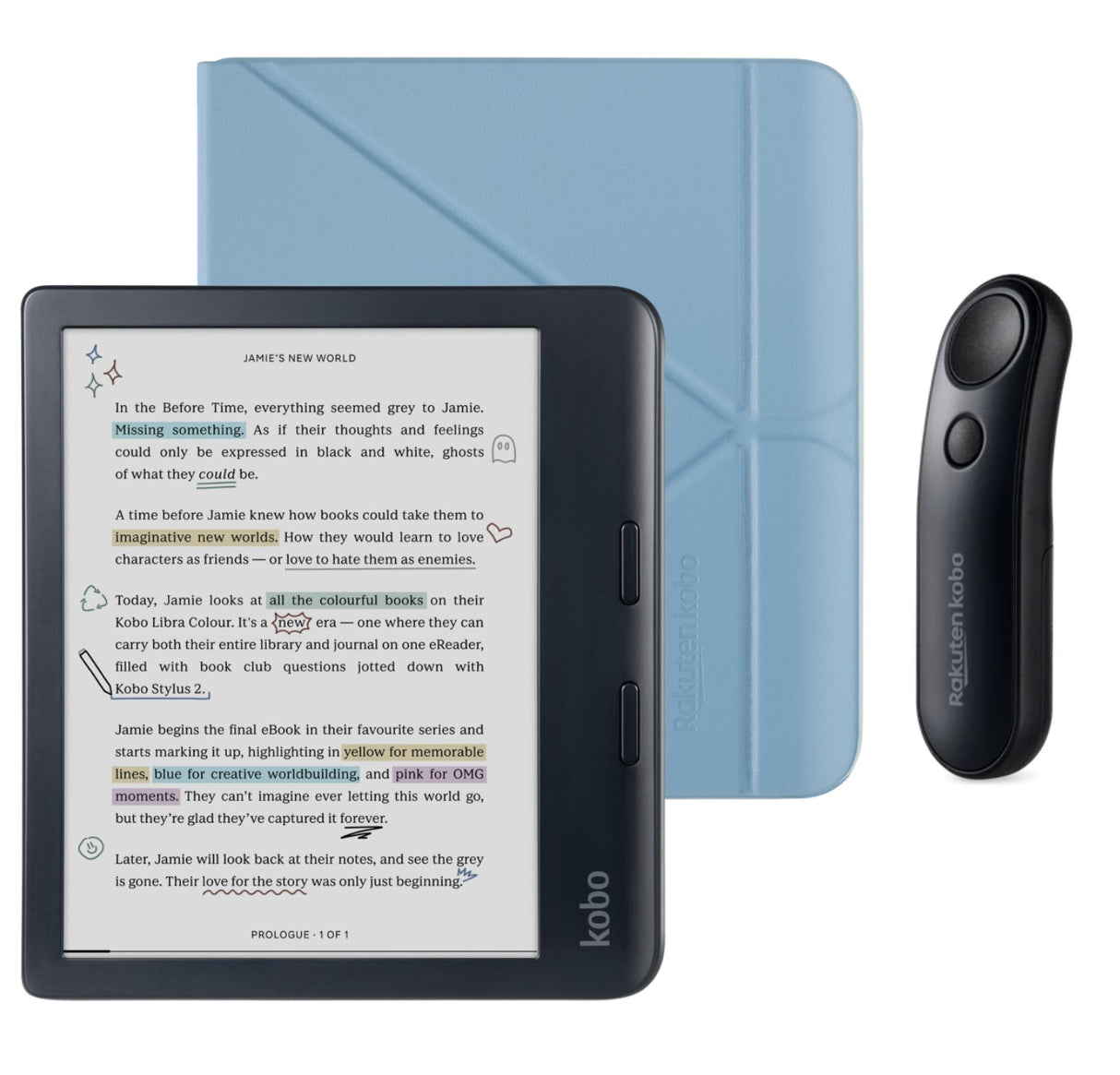 Kobo Libra Colour (Black) eReader with SleepCover & Black Remote Page Turner Bundle