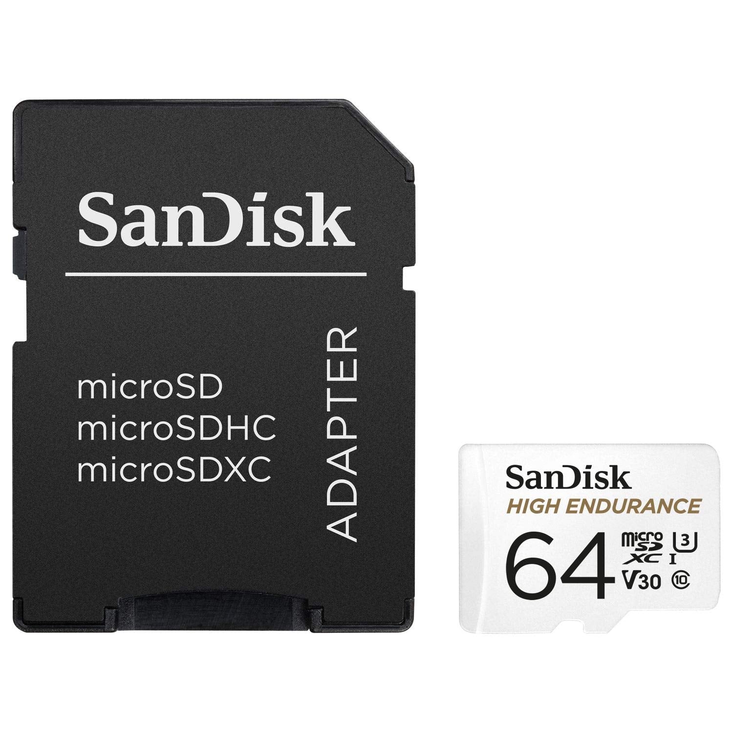 SanDisk 64GB High Endurance Video MicroSDXC Card with Adapter for Dash Cam and Home Monitoring Systems - C10, U3, V30, 4K UHD, Micro SD Card - SDSQQNR-064G-GN6IA