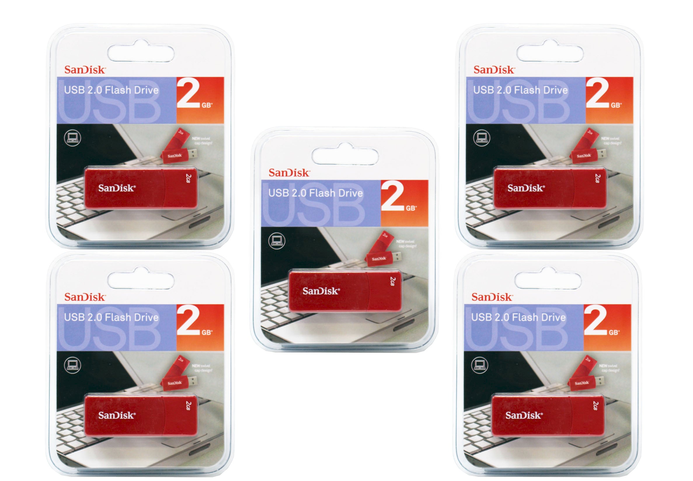 SanDisk CZ20 2GB USB 2.0 Flash Drive - SDCZ20-2048-P36 (Pack of Five)