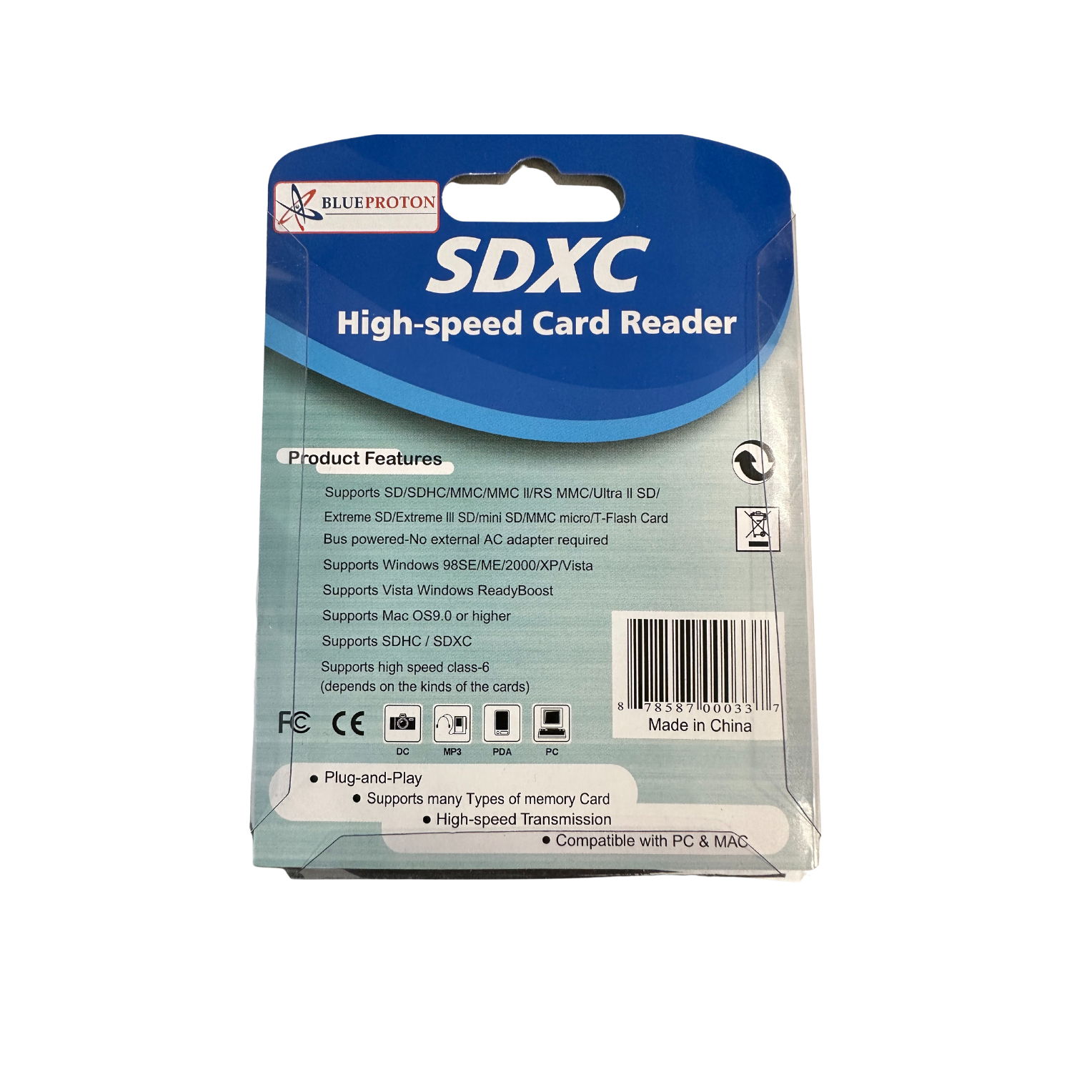 BlueProton USB 2.0 SDHC/SDXC Card Reader Writer Black