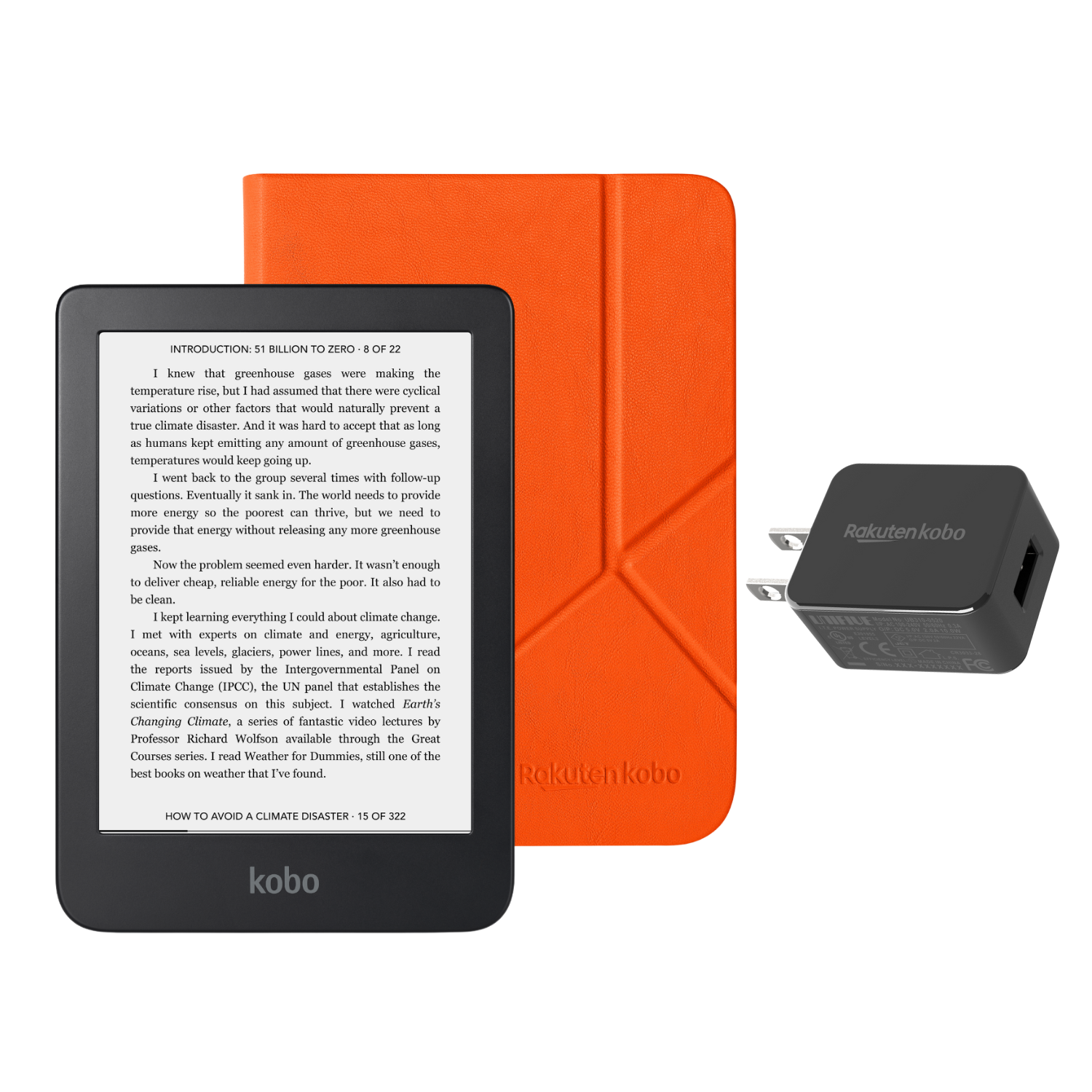 Kobo Clara 2E eReader Bundle with Coral Reef Orange SleepCover and AC Adapter 6” Touchscreen WiFi 16GB Waterproof