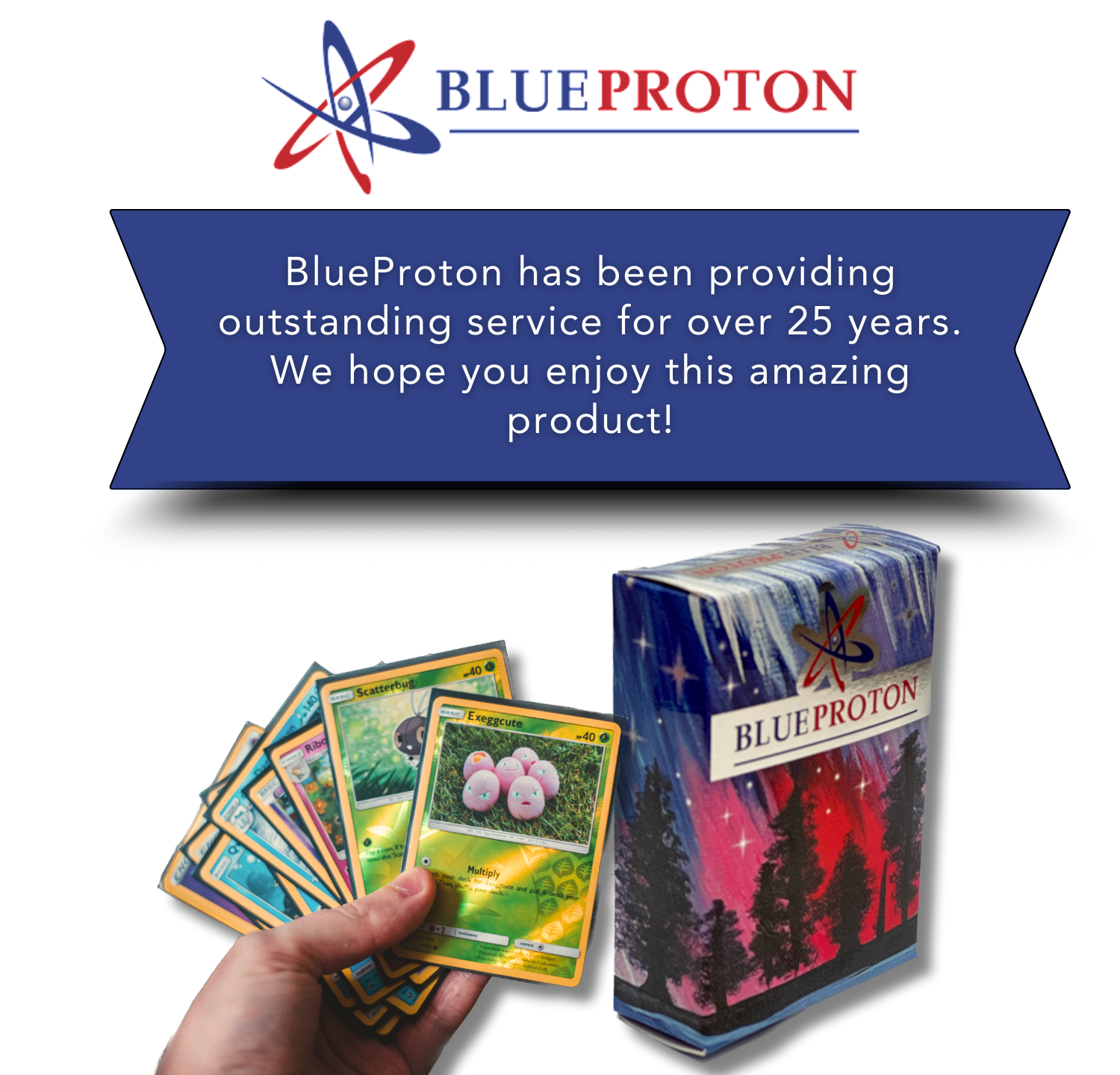 Exclusive Triple Booster Bundle | Includes 3 Booster Packs | 1 Bonus Holo or Rare | BlueProton Deck Box compatible with trading cards