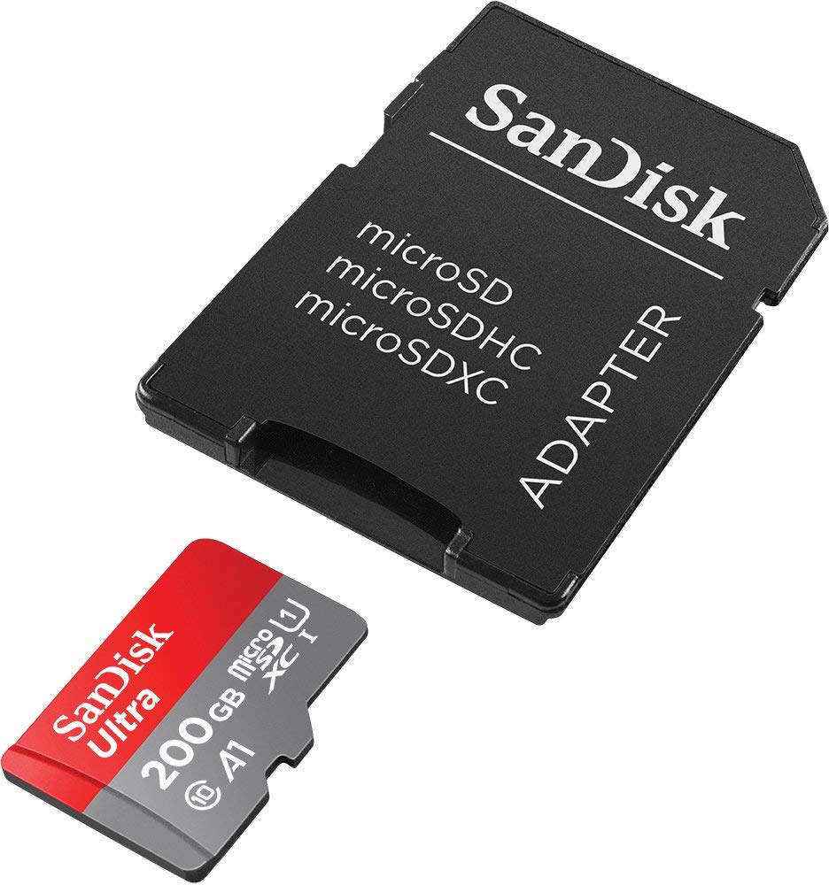 SanDisk 200GB Ultra microSDXC UHS-I Memory Card with Adapter - 100MB/s, C10, U1, Full HD, A1, Micro SD Card - SDSQUAR-200G-GN6MA