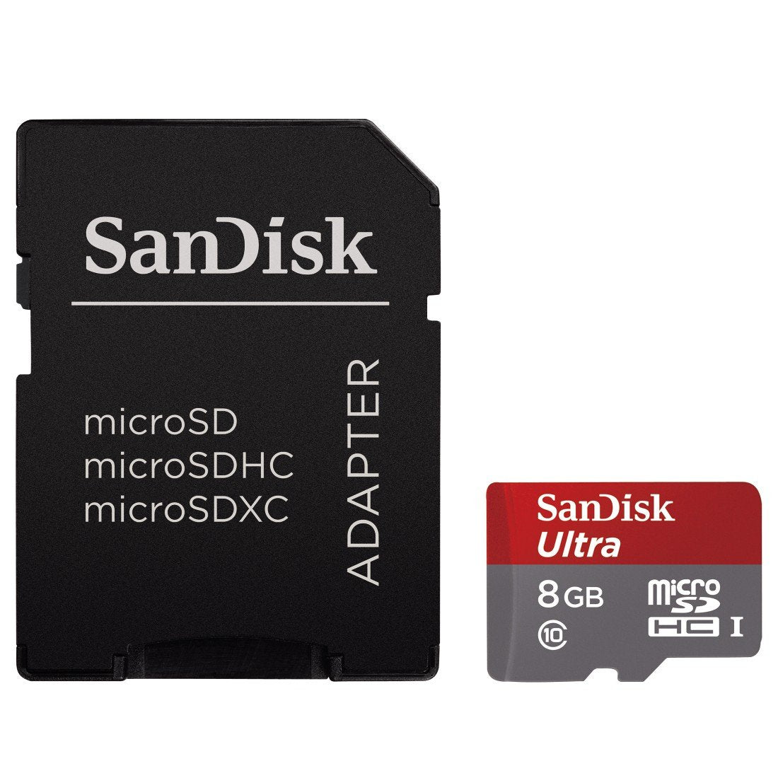 SanDisk Ultra 8GB Class 10 UHS-I MicroSDHC Memory Card with Adapter, Grey / Red, Standard Packaging (SDSDQUAN-008G-G4A)
