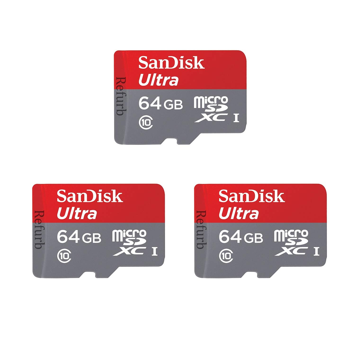 SanDisk Ultra 64GB MicroSDXC Class 10 UHS-1 SDSDQUA-064G-U46A (Certified Refurbished) (3 Pack)
