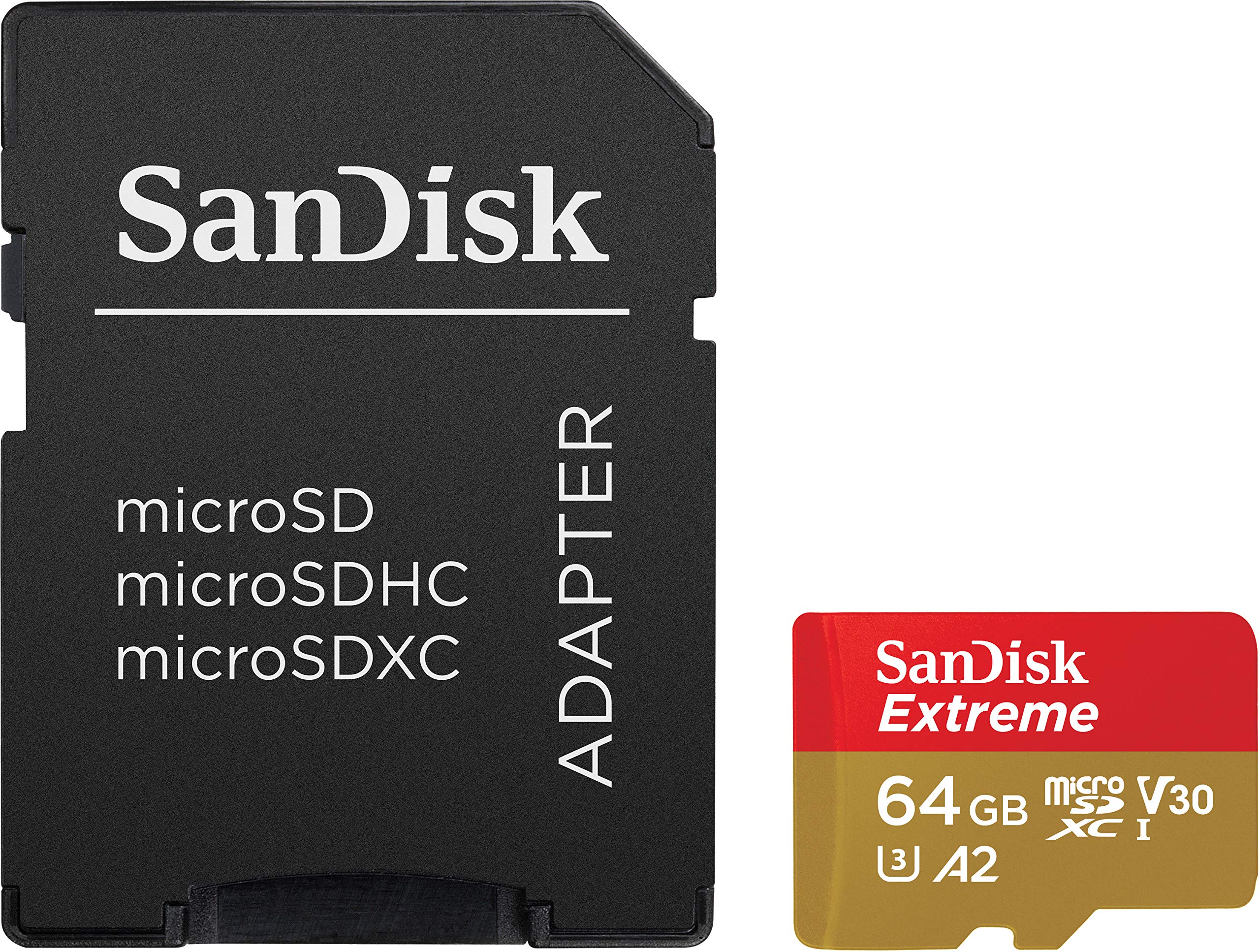 SanDisk 64GB Extreme microSD UHS-I Card with Adapter - U3 A2 - SDSQXA2-064G-GN6MA