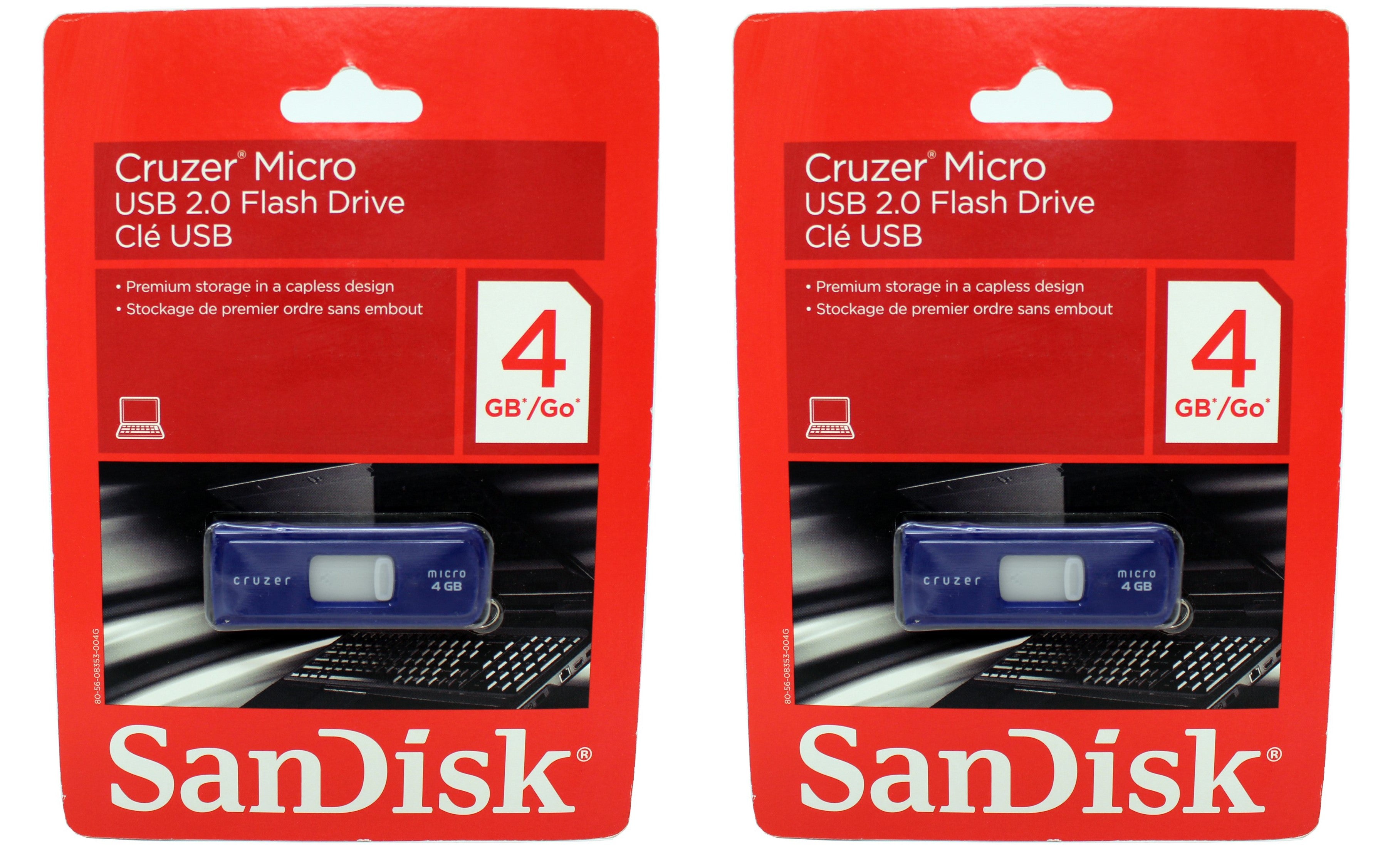 SanDisk Cruzer Micro CZ6B 4GB USB 2.0 Flash Drive - SDCZ6B-004G-C11B (Pack of Two) (Total 8GB)