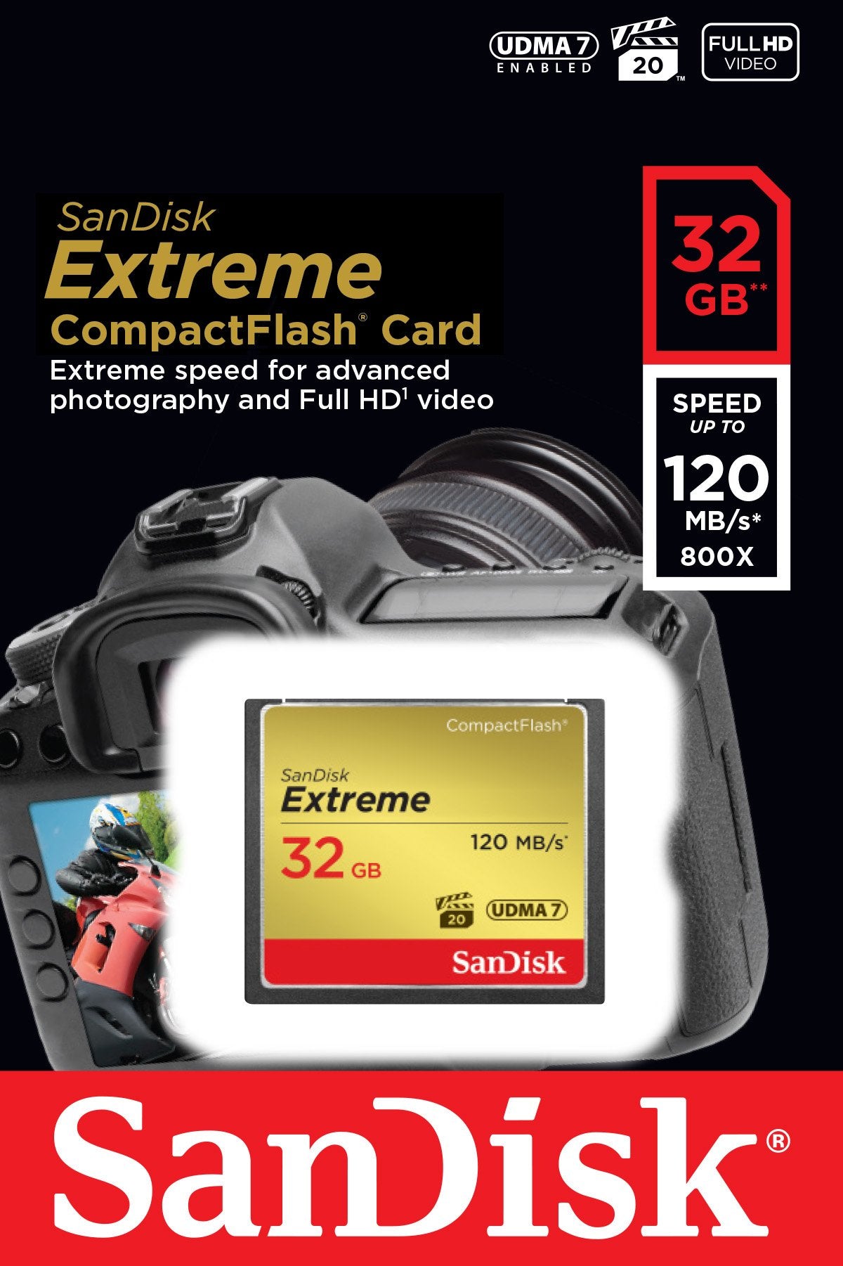 SanDisk Extreme 32GB Compact Flash Memory Card UDMA 7 Speed Up To 120MB/s- SDCFXS-032G-X46