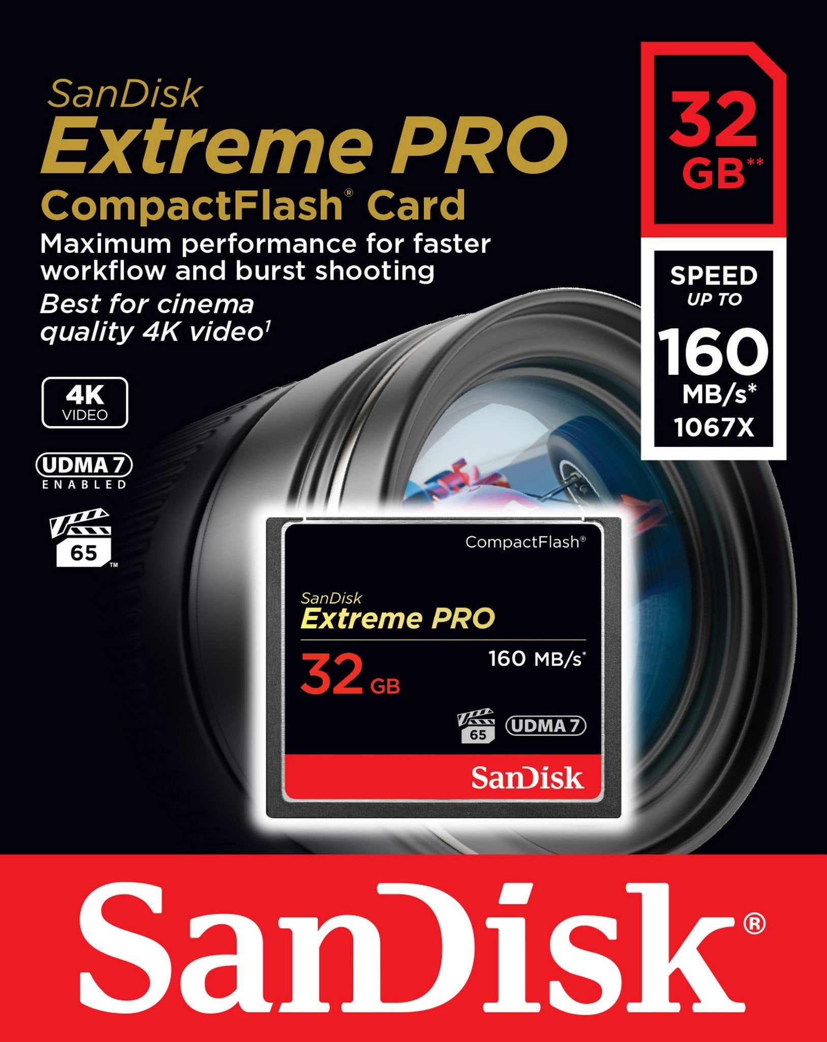 SanDisk Extreme PRO 32GB CompactFlash Memory Card UDMA 7 Speed Up To 160MB/s SDCFXPS-032G-X46 (OPEN BOX, LIKE NEW)
