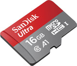 SanDisk 16GB Ultra microSDHC UHS-I Memory Card with Adapter - 98MB/s, C10, U1, Full HD, A1, Micro SD Card - SDSQUAR-016G-GN6MA