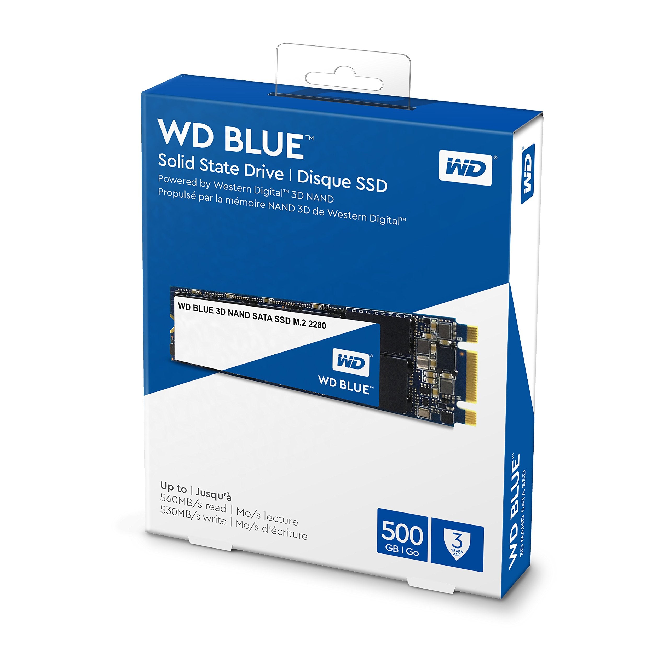 WD Blue 3D NAND 250GB Internal PC SSD - SATA III 6 Gb/s, M.2 2280, Up to 550 MB/s - WDS250G2B0B