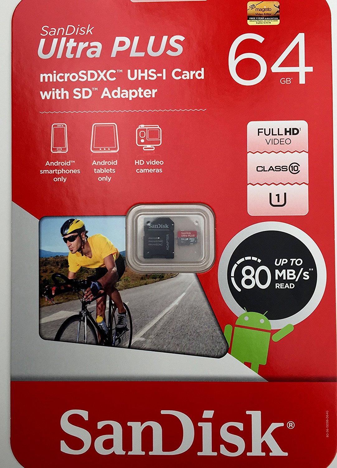 SanDisk Ultra PLUS 64GB Memory Card. Upto 80MB/S Read. MicroSDXC, Class 10, UHS-1 Card With SD Adapter.