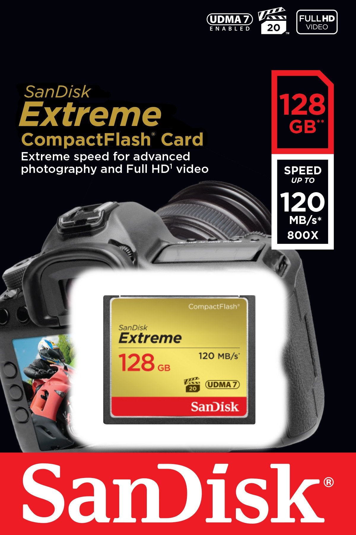 SanDisk Extreme 128GB CompactFlash CF Card UDMA 7 Speed Up To 120MB/ (SDCFXS-128G)