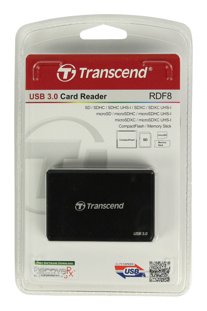 Transcend USB 3.0 Super Speed Multi-Card Reader for SD/SDHC/SDXC/MS/CF Cards (TSRDF8K)