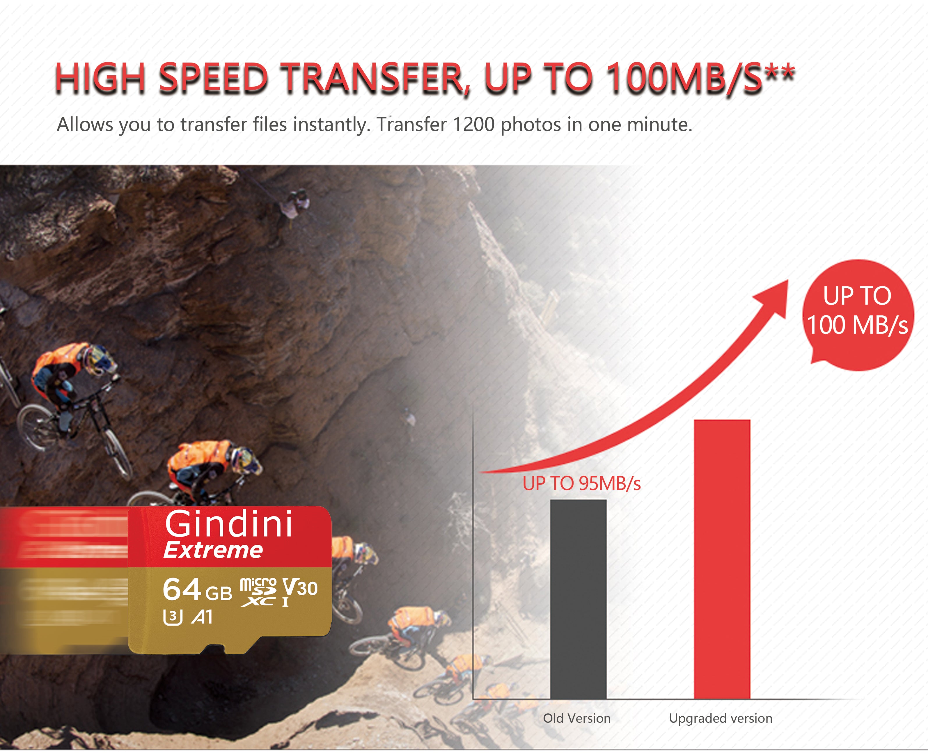 Gindini Extreme 64GB 100MB/s U3 A1 UHS-I 4K Ultra HD MicroSDXC