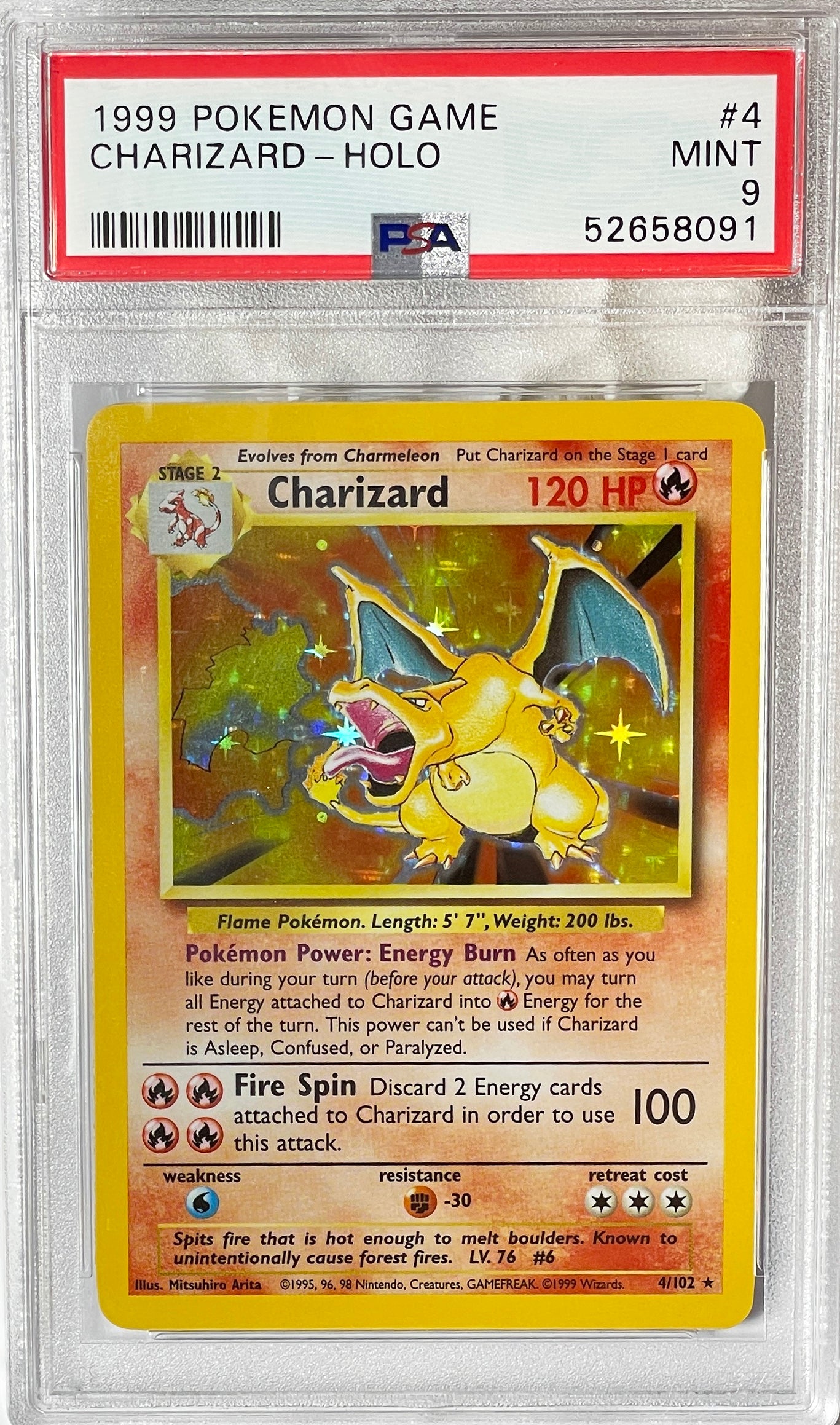 Pokemon 1999 Base Set Charizard Holo #4/102 PSA 9 MINT (Graded Card) Pokemon 1999 Base Set Charizard Holo #4/102 PSA 9 MINT (Graded Card)