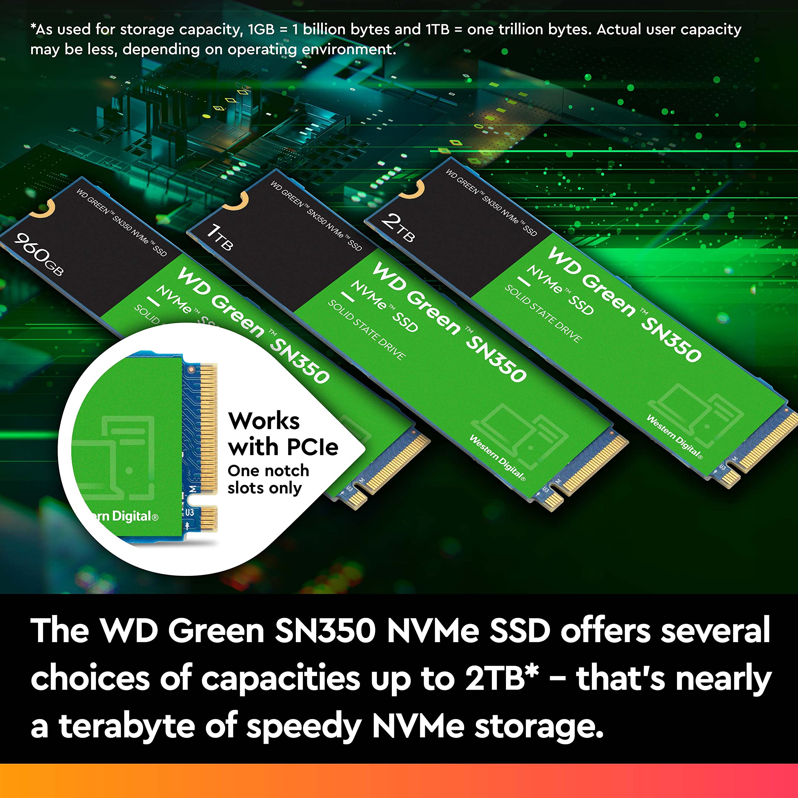 Western Digital 480GB WD Green SN350 NVMe Internal SSD Solid State Drive - Gen3 PCIe, M.2 2280, Up to 2,400 MB/s - WDS480G2G0C