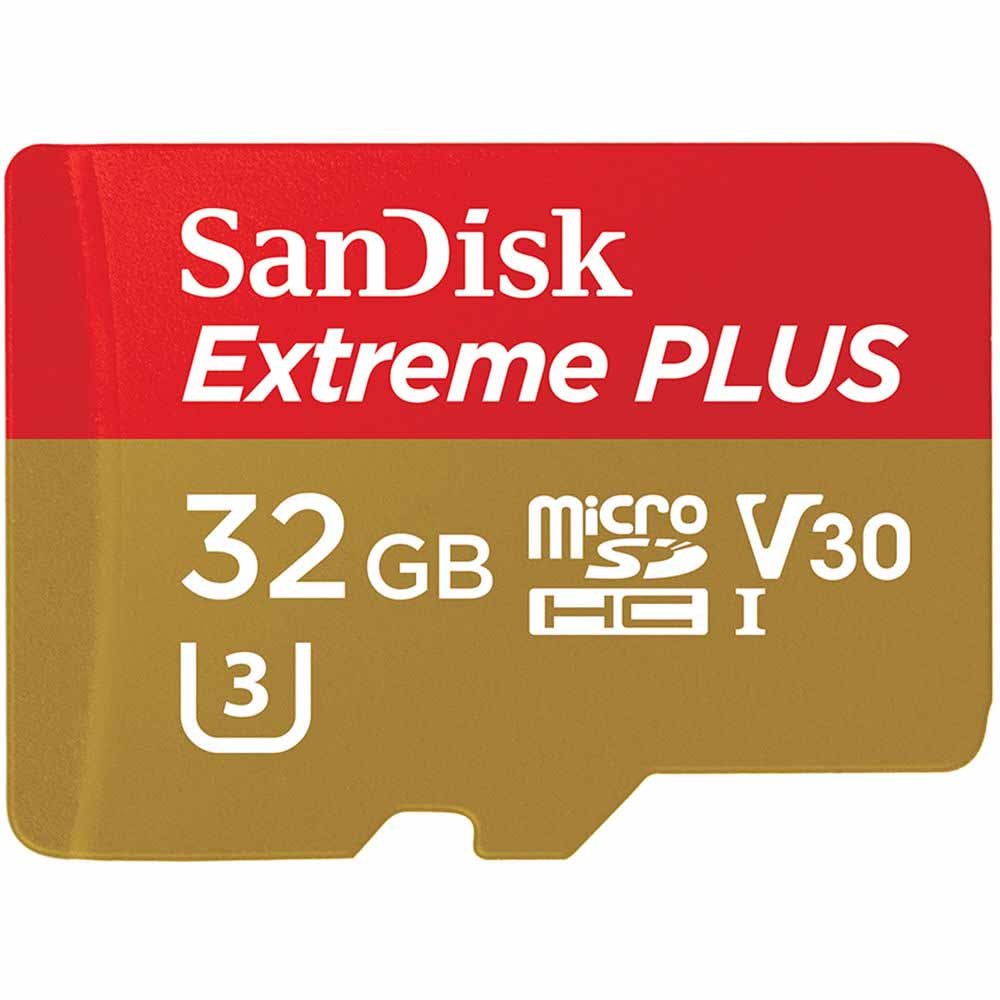 SanDisk Extreme PLUS 32GB microSDHC UHS-I/V30/U3/Class 10 Card with Adapter (SDSQXWG-032G-ANCMA)