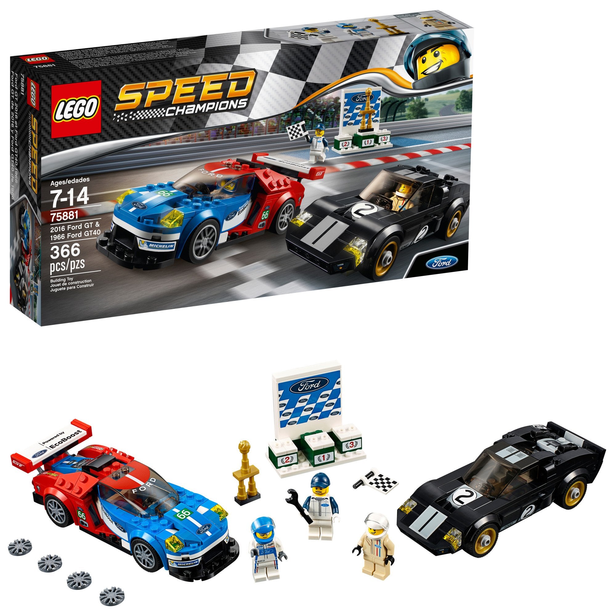 LEGO Speed Champions 6175279 2016 GT & 1966 Ford Gt40 75881 Building Kit (366 Piece)