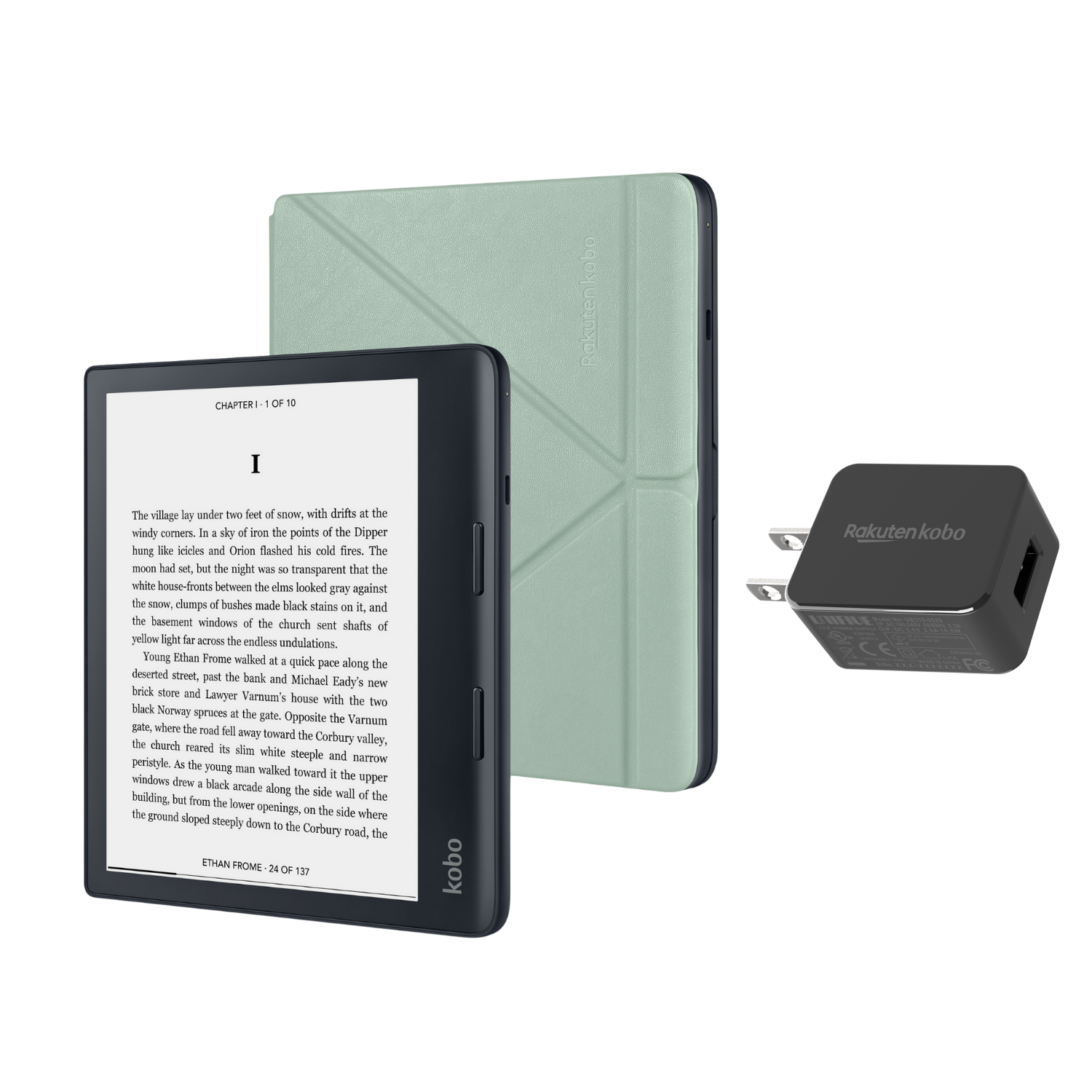 Kobo Sage eReader Bundle with Green SleepCover and AC Adapter | 8" HD Touchscreen | Waterproof | Bluetooth | WiFi | 32GB