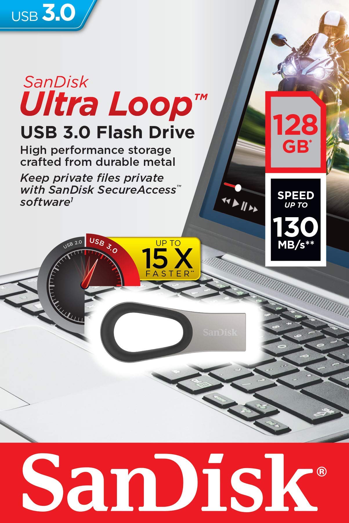 SanDisk 64GB Ultra Loop USB 3.0 Flash Drive - SDCZ93-064G-G46 (Refurbished)
