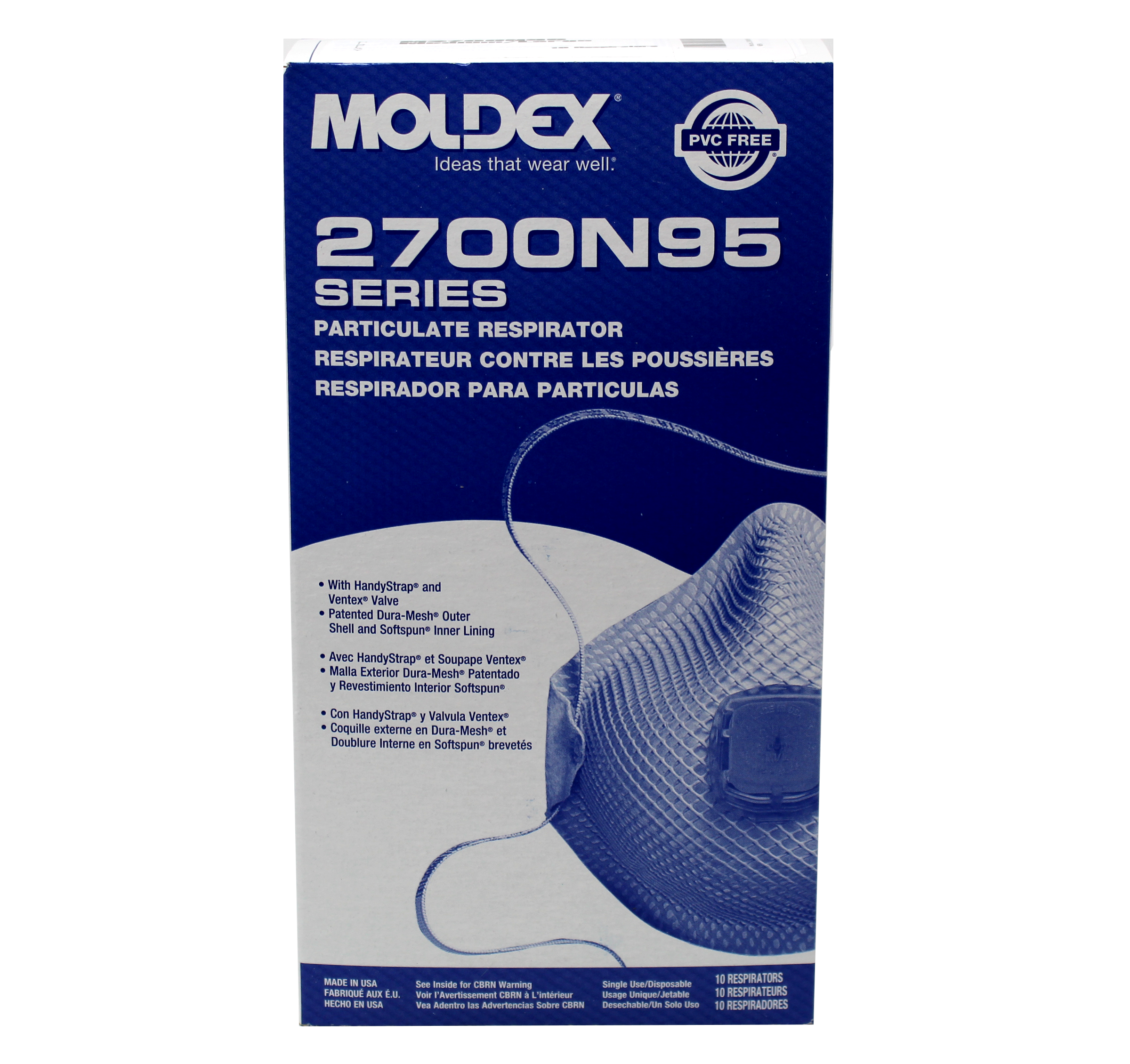 Moldex 2700N95 N95 NIOSH Respirator, Valve Face Mask, Medium, Box of 10