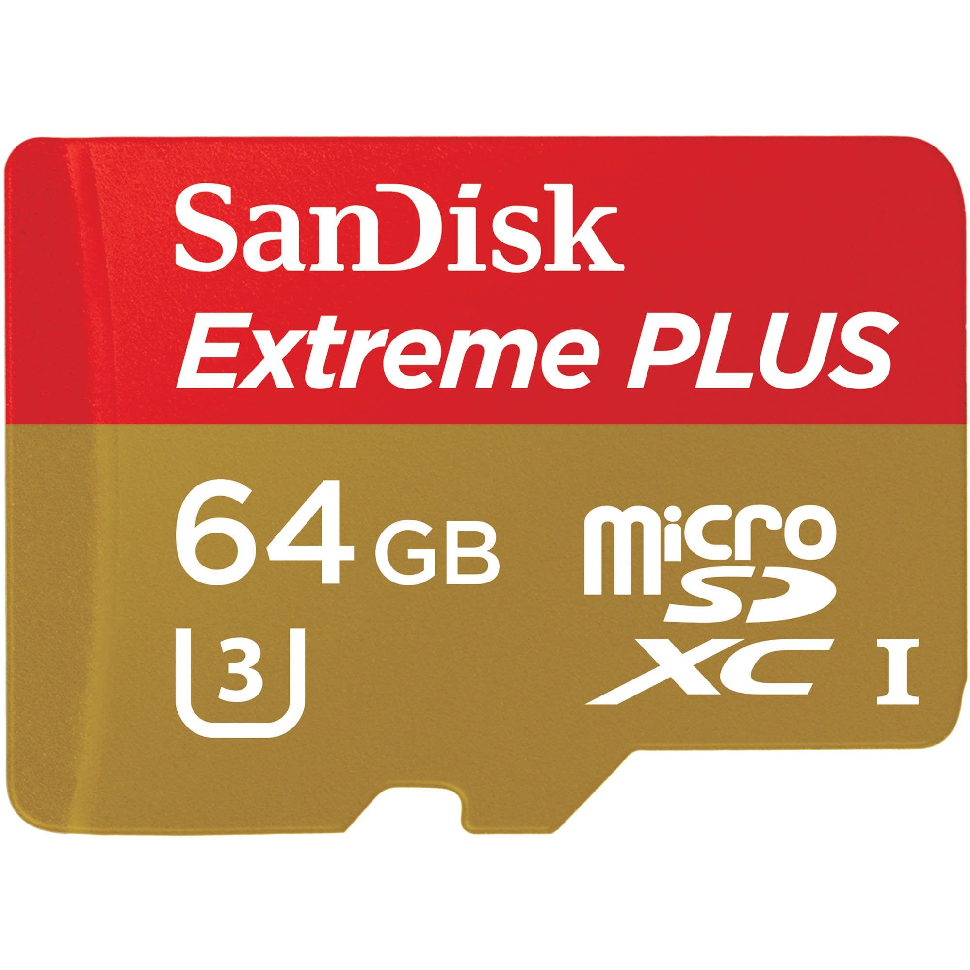 Sandisk Extreme PLUS - Flash Memory Card - 64 GB - MicroSDXC UHS-I, Gold/Red (SDSQXSG-064G-ANCMA)