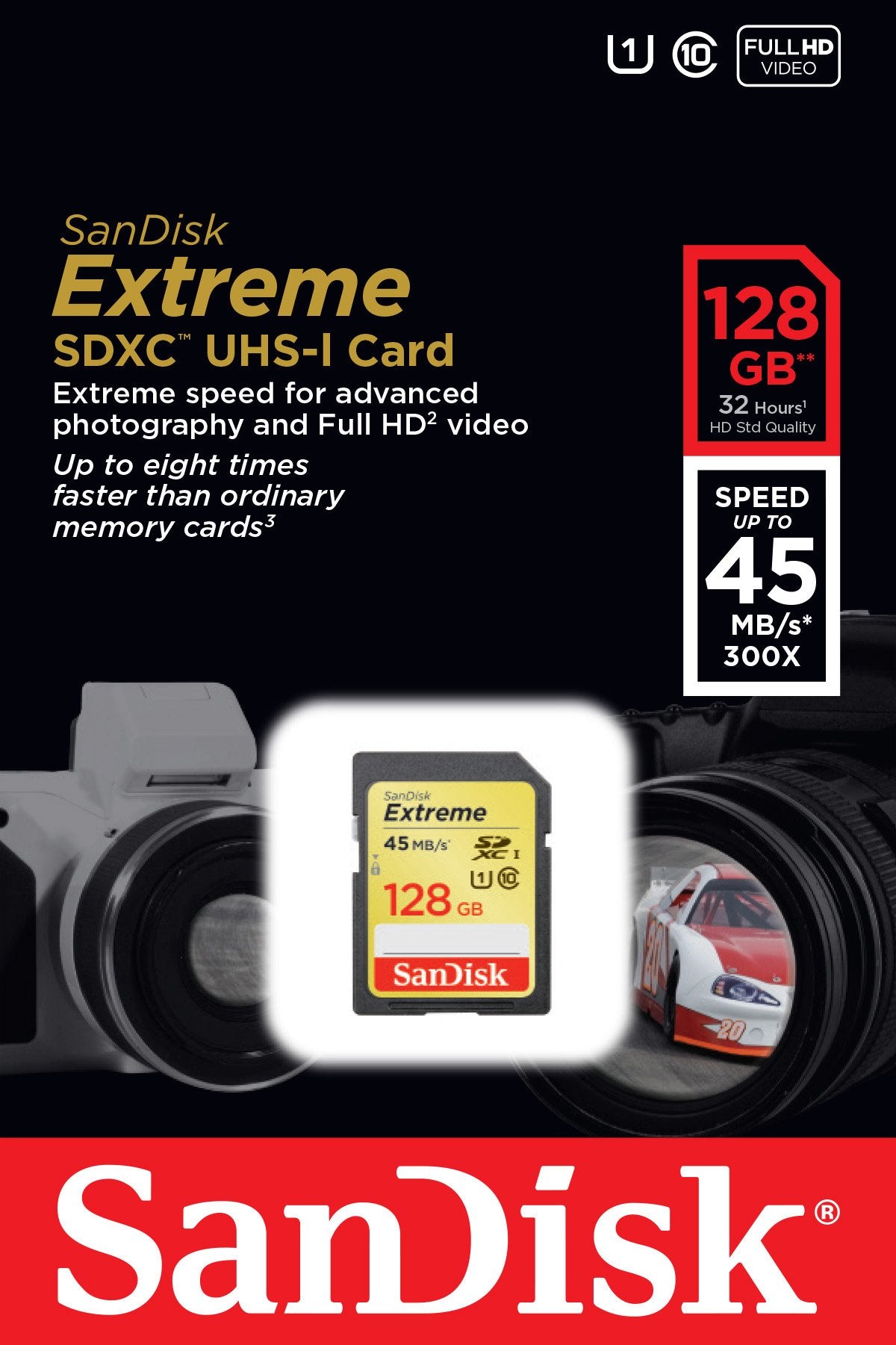 SanDisk Extreme 128GB UHS-1 SDXC Memory Card Up To 45MB/s- SDSDX-128G-X46