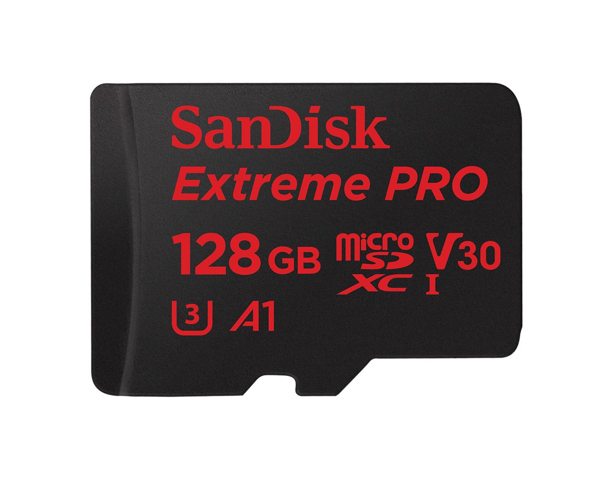 SanDisk Extreme PRO microSDXC Memory Card Plus SD Adapter up to 100 MB/s, Class 10, U3, V30, A1-128 GB (D132) (SDSQXCG-128G-GN6MA)