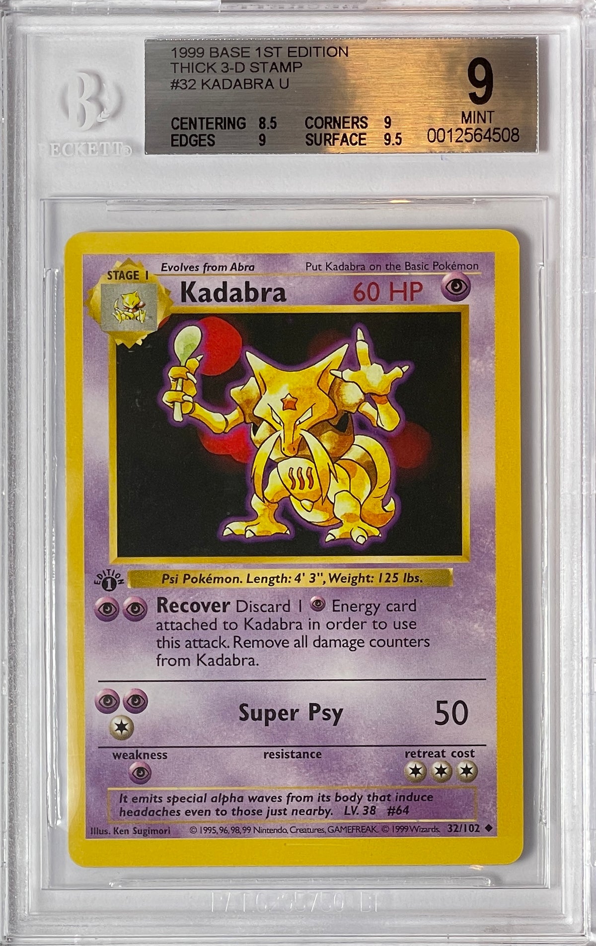 Pokemon 1999 Base 1st Edition Kadabra 32/102 BGS 9 MINT