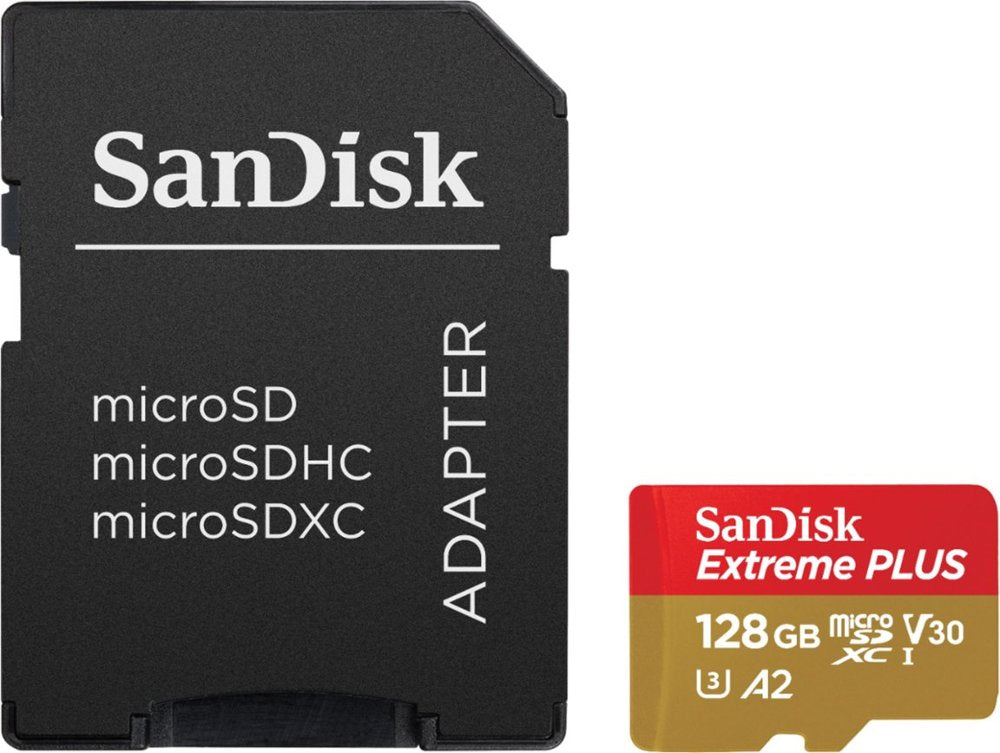 SanDisk 128GB Extreme PLUS microSDXC UHS-I Card with Adapter - U3 A2 V30 170MB/s